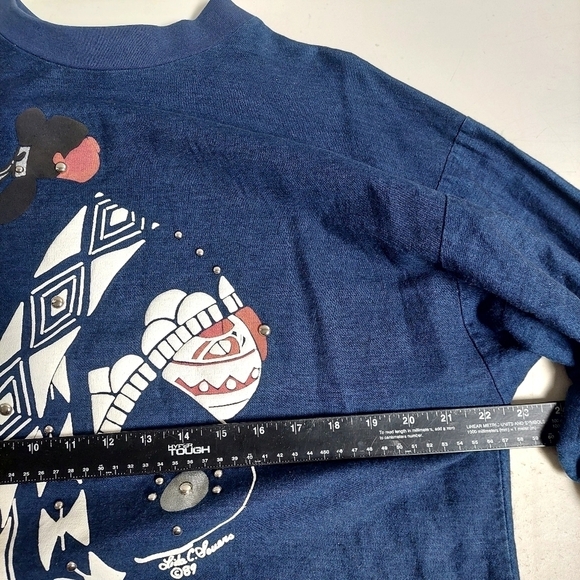 Lida Blue Chambray Top Shirt Southwestern‎ Art Vintage 80s Embelished Size L - Picture 5 of 13